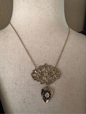 ASOS Gold Filigree Necklace with Heart Pendant and Black Accents